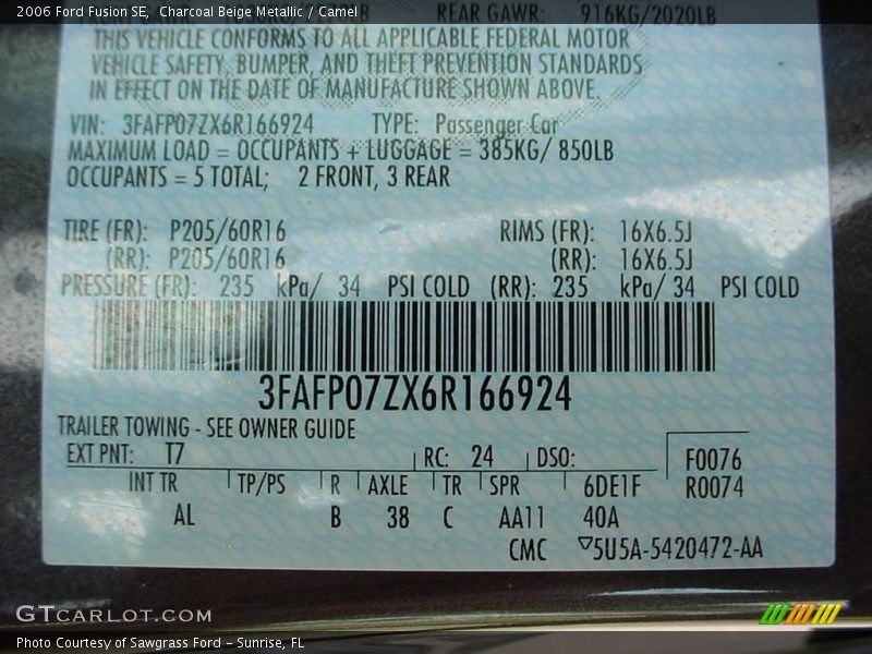 Charcoal Beige Metallic / Camel 2006 Ford Fusion SE