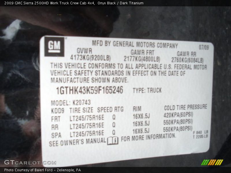 Onyx Black / Dark Titanium 2009 GMC Sierra 2500HD Work Truck Crew Cab 4x4