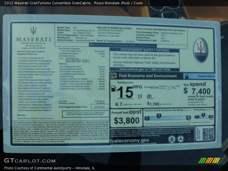  2013 GranTurismo Convertible GranCabrio Window Sticker