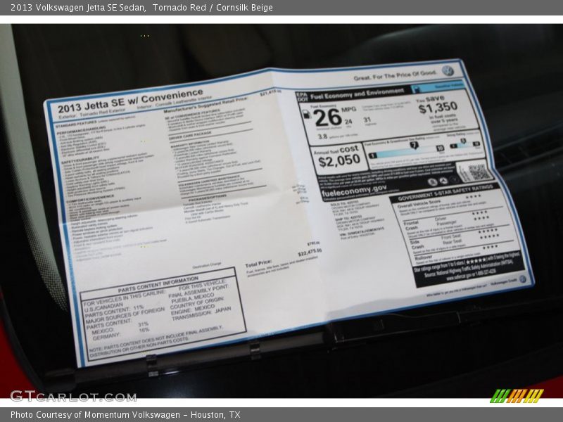 Tornado Red / Cornsilk Beige 2013 Volkswagen Jetta SE Sedan