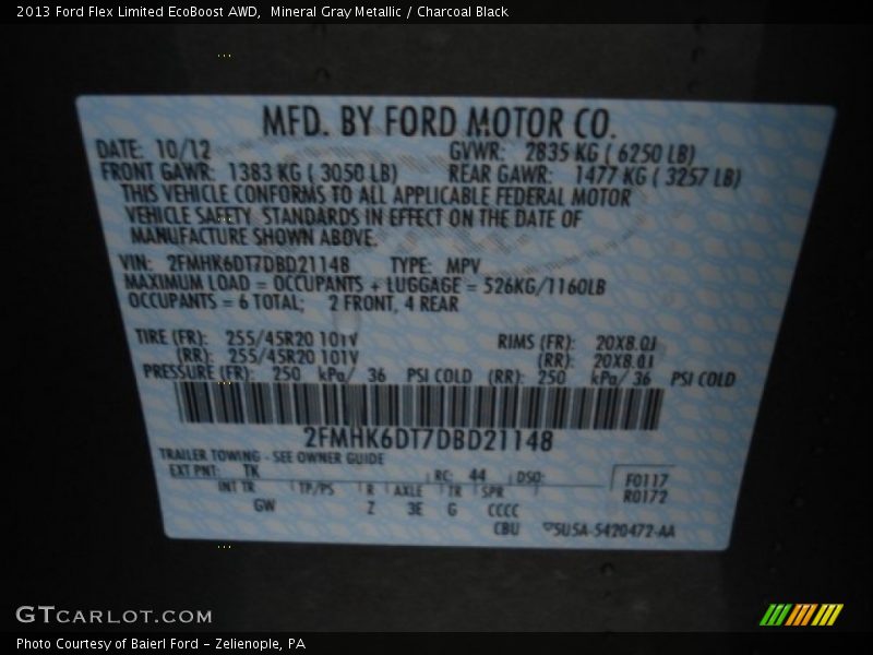 2013 Flex Limited EcoBoost AWD Mineral Gray Metallic Color Code TK