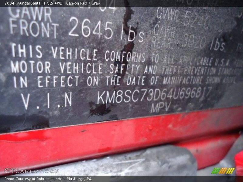 Canyon Red / Gray 2004 Hyundai Santa Fe GLS 4WD