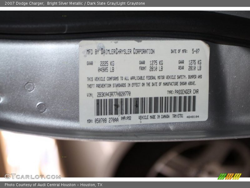 Bright Silver Metallic / Dark Slate Gray/Light Graystone 2007 Dodge Charger