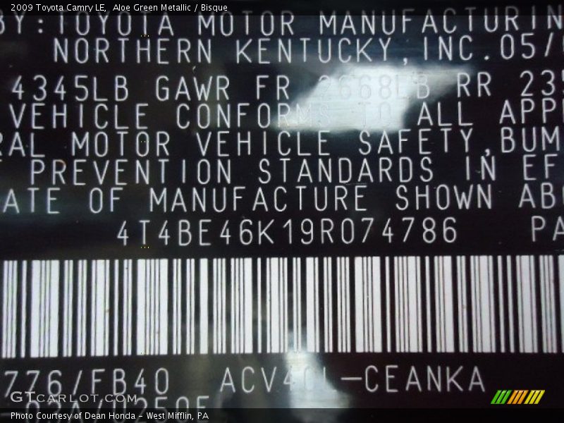 Aloe Green Metallic / Bisque 2009 Toyota Camry LE