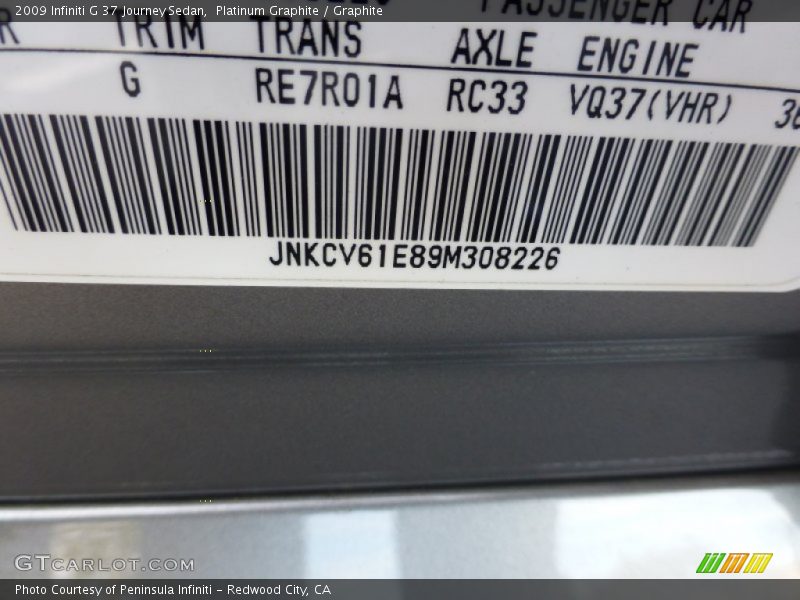Platinum Graphite / Graphite 2009 Infiniti G 37 Journey Sedan