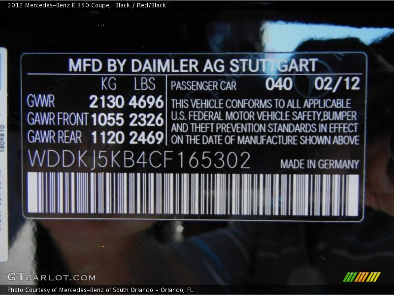 2012 E 350 Coupe Black Color Code 040