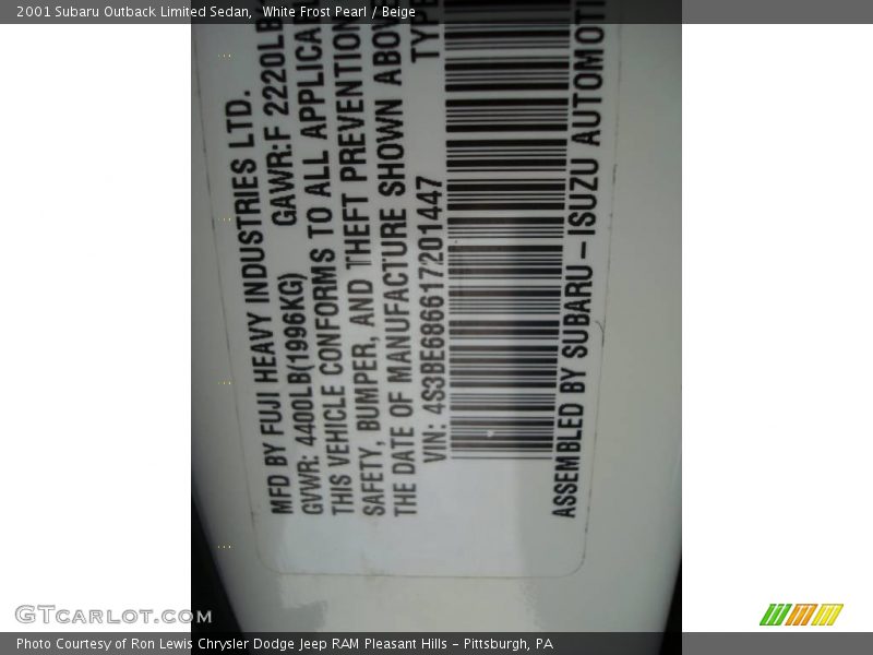 White Frost Pearl / Beige 2001 Subaru Outback Limited Sedan