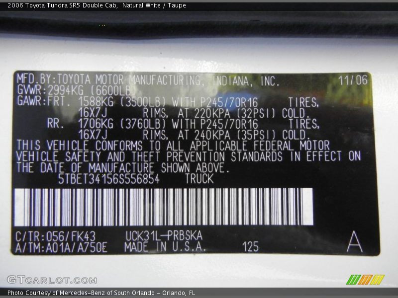 Natural White / Taupe 2006 Toyota Tundra SR5 Double Cab