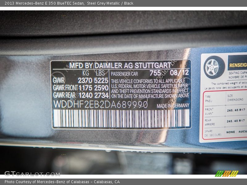 2013 E 350 BlueTEC Sedan Steel Grey Metallic Color Code 755