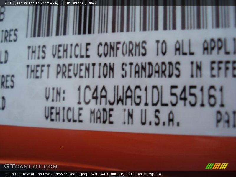 Crush Orange / Black 2013 Jeep Wrangler Sport 4x4