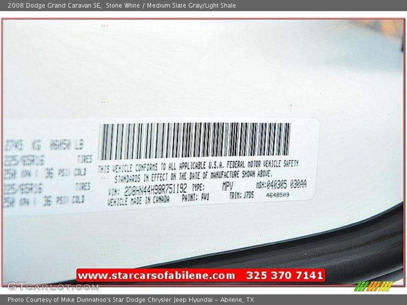 Stone White / Medium Slate Gray/Light Shale 2008 Dodge Grand Caravan SE