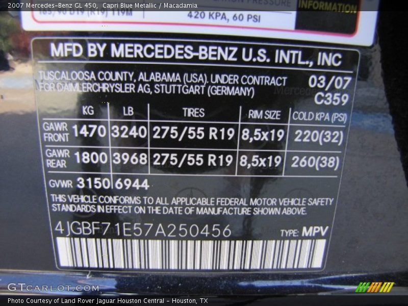 Capri Blue Metallic / Macadamia 2007 Mercedes-Benz GL 450
