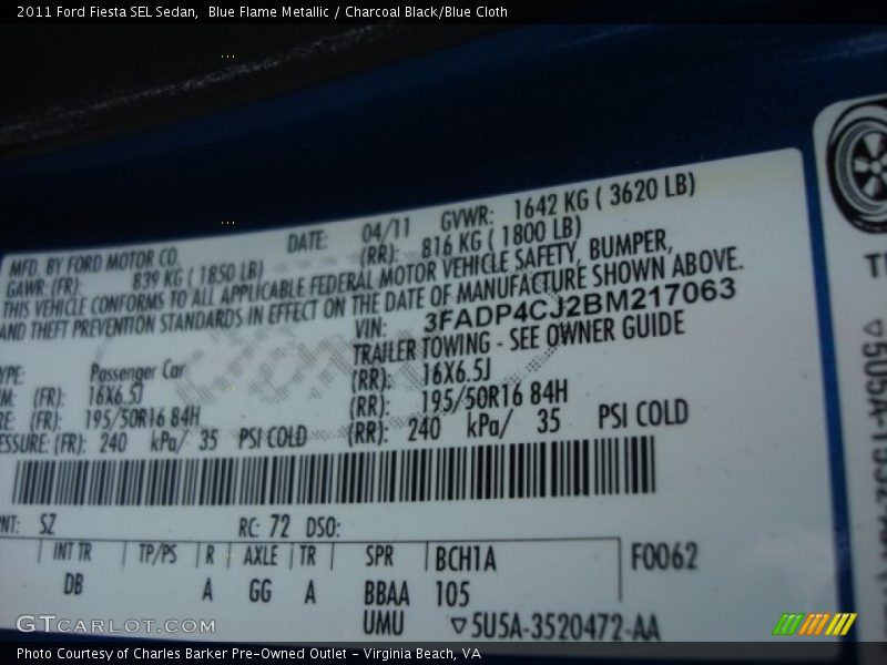 Blue Flame Metallic / Charcoal Black/Blue Cloth 2011 Ford Fiesta SEL Sedan