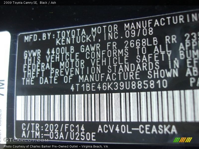 Black / Ash 2009 Toyota Camry SE