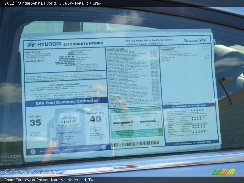 Blue Sky Metallic / Gray 2012 Hyundai Sonata Hybrid