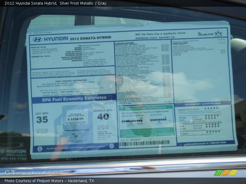 Silver Frost Metallic / Gray 2012 Hyundai Sonata Hybrid