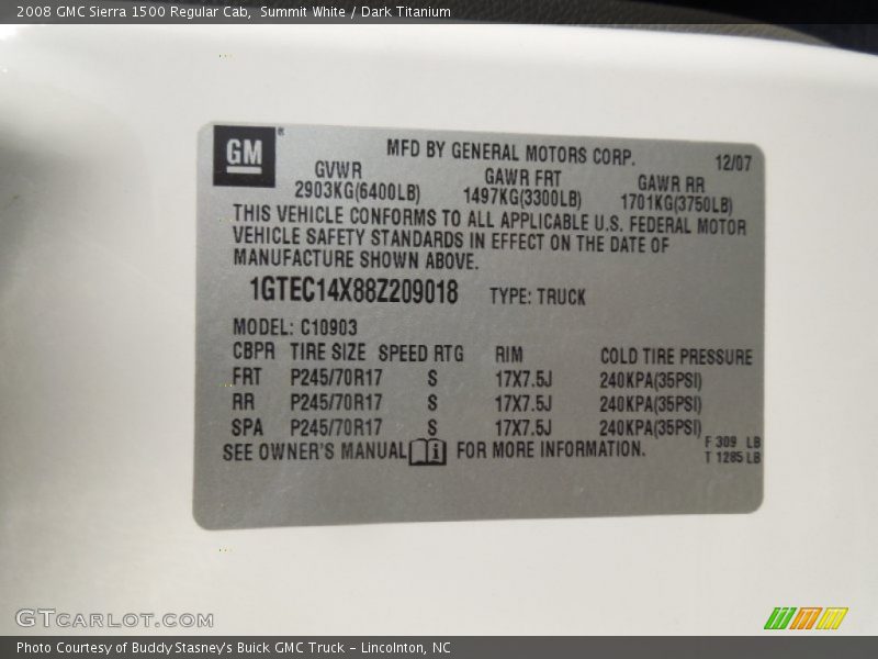 Summit White / Dark Titanium 2008 GMC Sierra 1500 Regular Cab