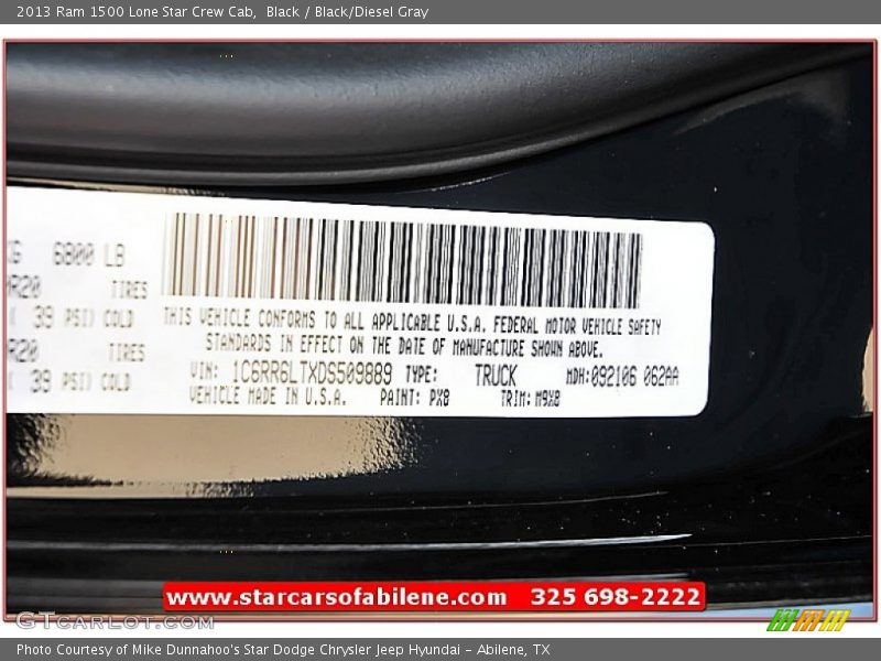 Black / Black/Diesel Gray 2013 Ram 1500 Lone Star Crew Cab