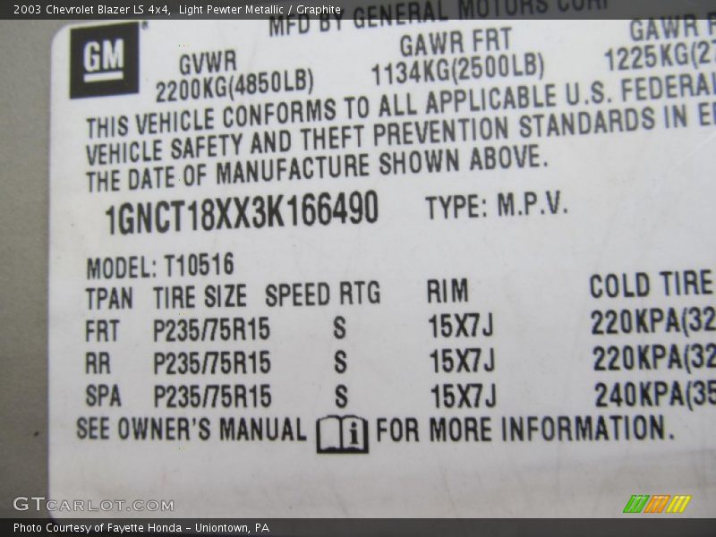 Light Pewter Metallic / Graphite 2003 Chevrolet Blazer LS 4x4