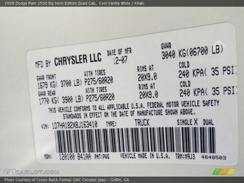 Cool Vanilla White / Khaki 2008 Dodge Ram 1500 Big Horn Edition Quad Cab