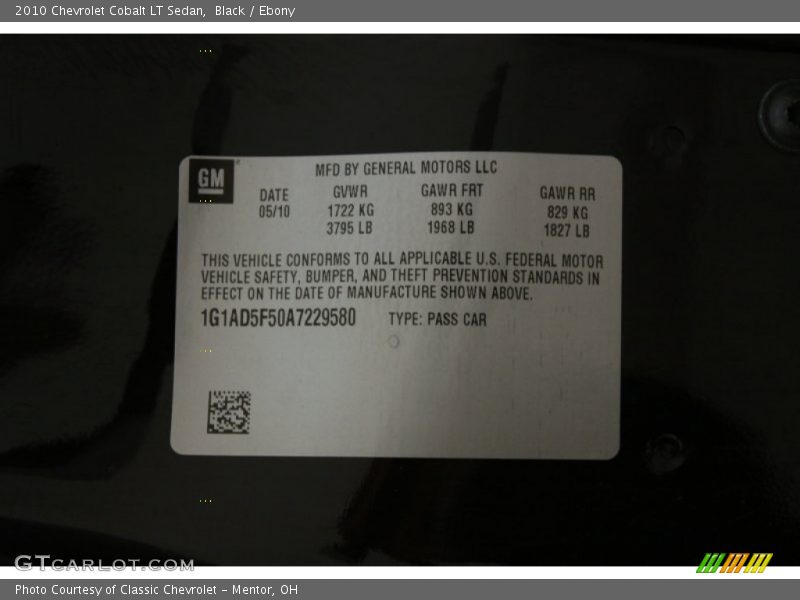 Black / Ebony 2010 Chevrolet Cobalt LT Sedan