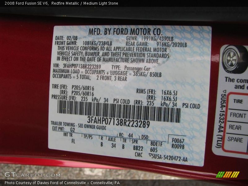Redfire Metallic / Medium Light Stone 2008 Ford Fusion SE V6