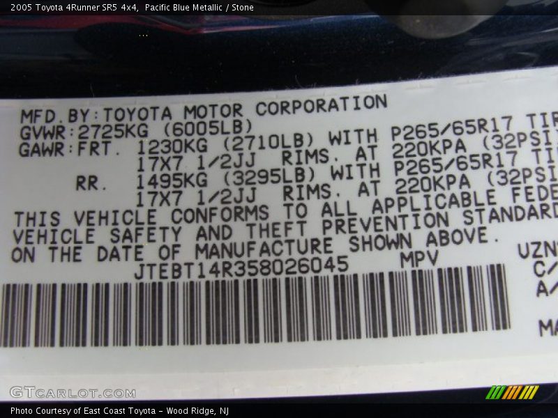 Pacific Blue Metallic / Stone 2005 Toyota 4Runner SR5 4x4
