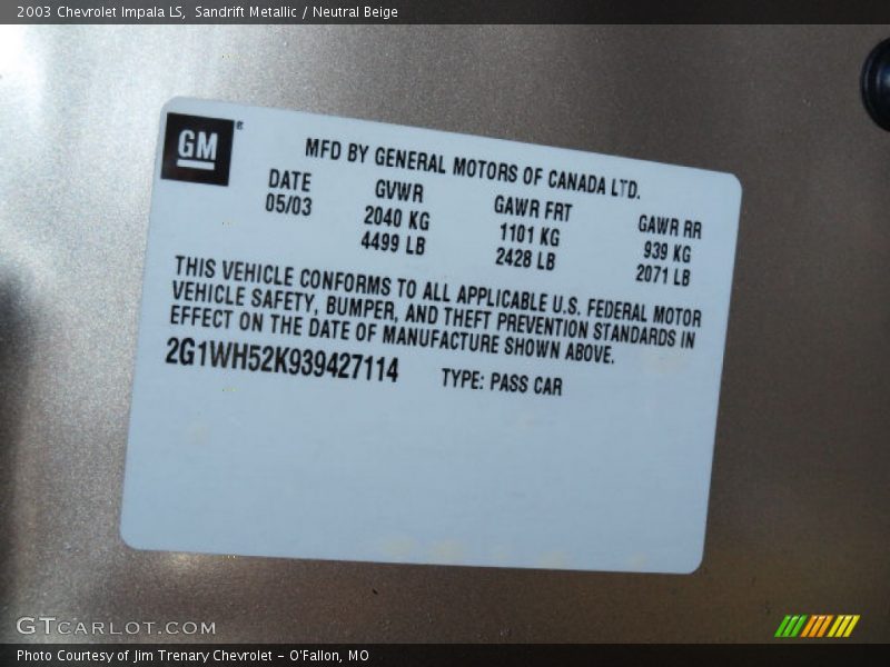 Sandrift Metallic / Neutral Beige 2003 Chevrolet Impala LS