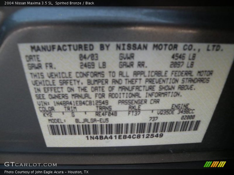 Spirited Bronze / Black 2004 Nissan Maxima 3.5 SL