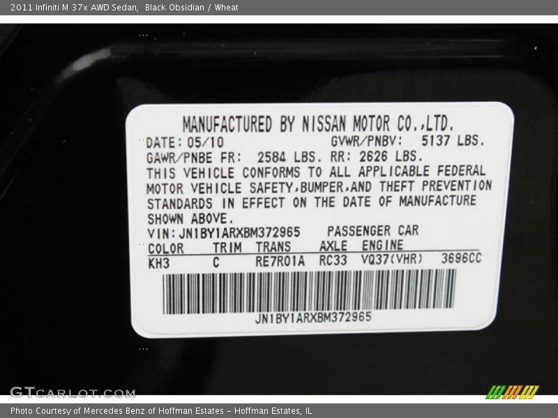 Black Obsidian / Wheat 2011 Infiniti M 37x AWD Sedan