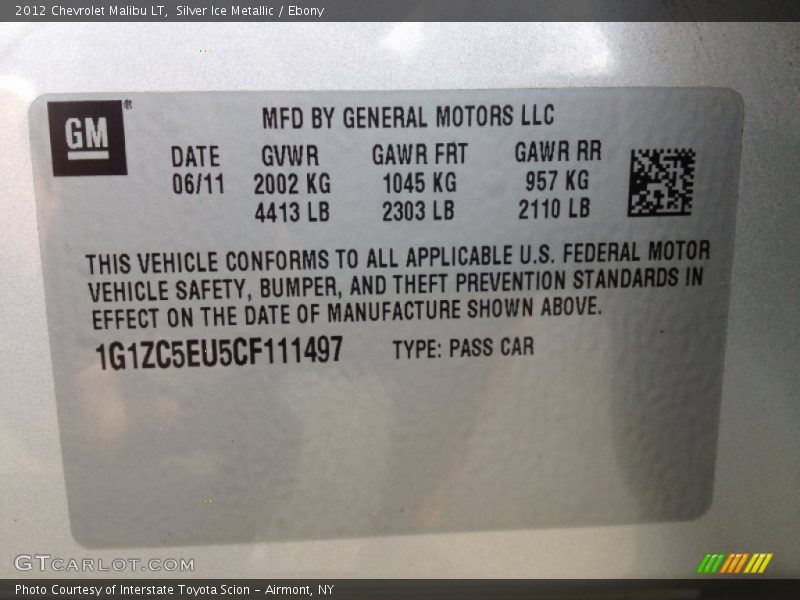 Silver Ice Metallic / Ebony 2012 Chevrolet Malibu LT