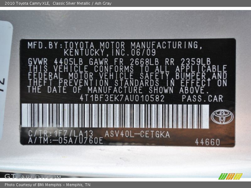 Classic Silver Metallic / Ash Gray 2010 Toyota Camry XLE