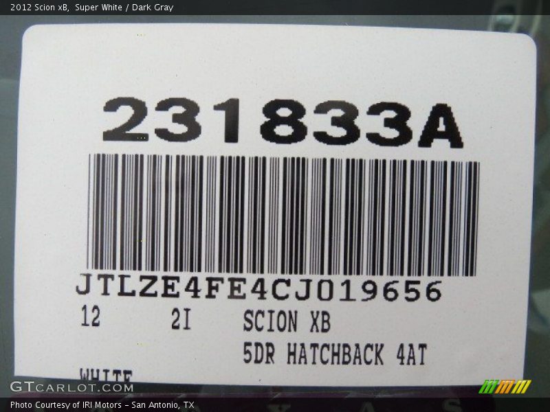 Super White / Dark Gray 2012 Scion xB