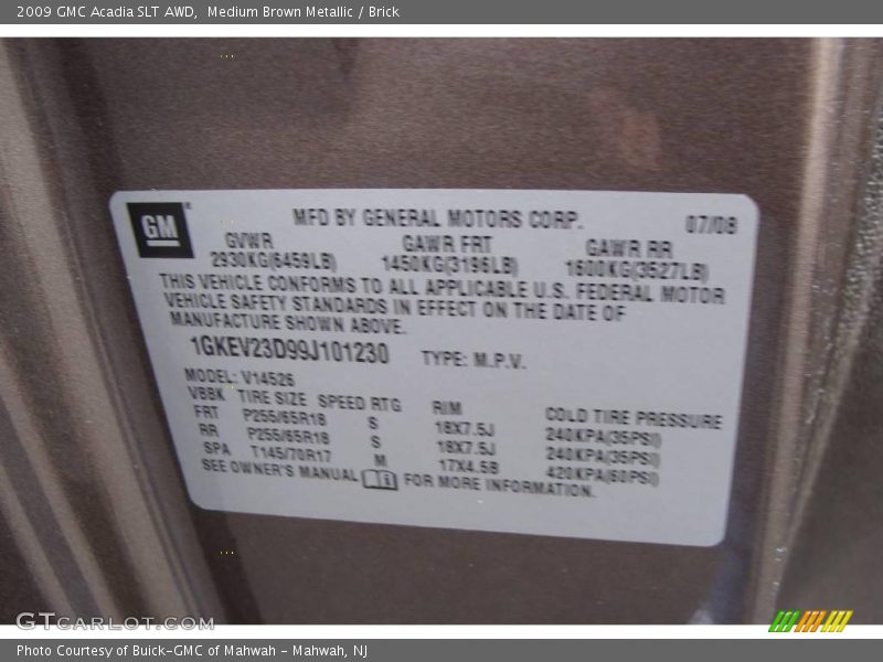 Medium Brown Metallic / Brick 2009 GMC Acadia SLT AWD