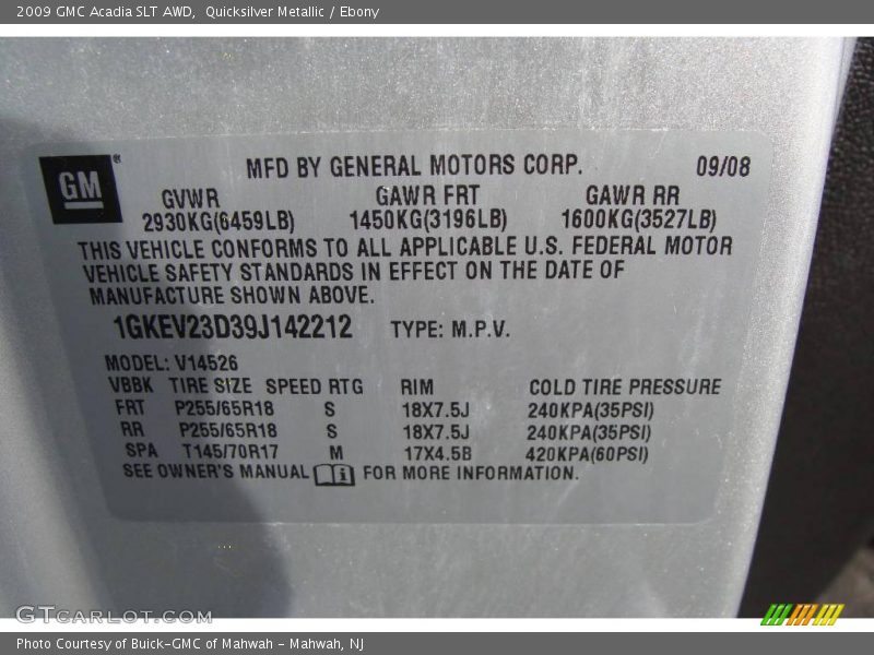 Quicksilver Metallic / Ebony 2009 GMC Acadia SLT AWD