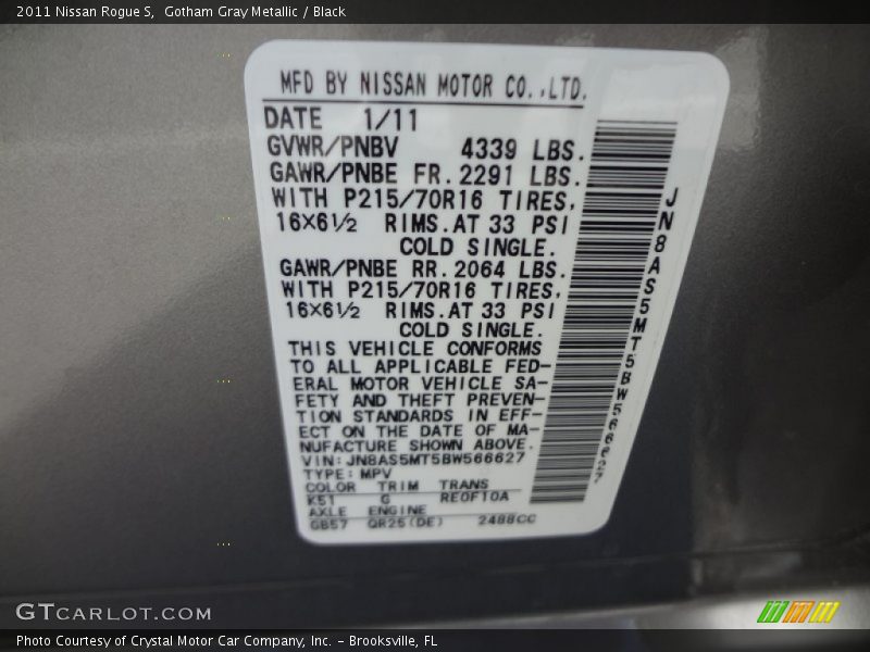 Gotham Gray Metallic / Black 2011 Nissan Rogue S