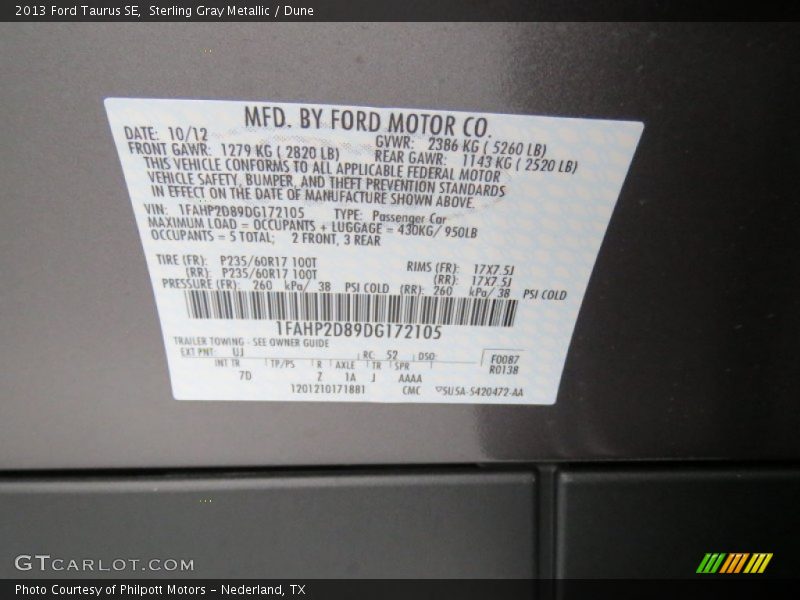 Sterling Gray Metallic / Dune 2013 Ford Taurus SE