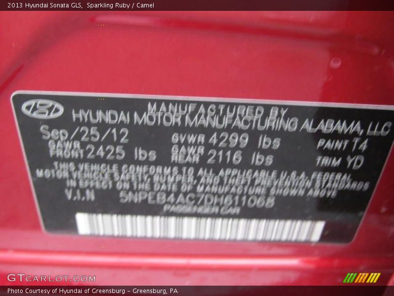 Sparkling Ruby / Camel 2013 Hyundai Sonata GLS