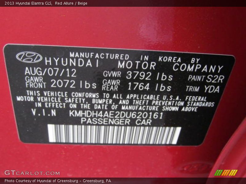 Red Allure / Beige 2013 Hyundai Elantra GLS