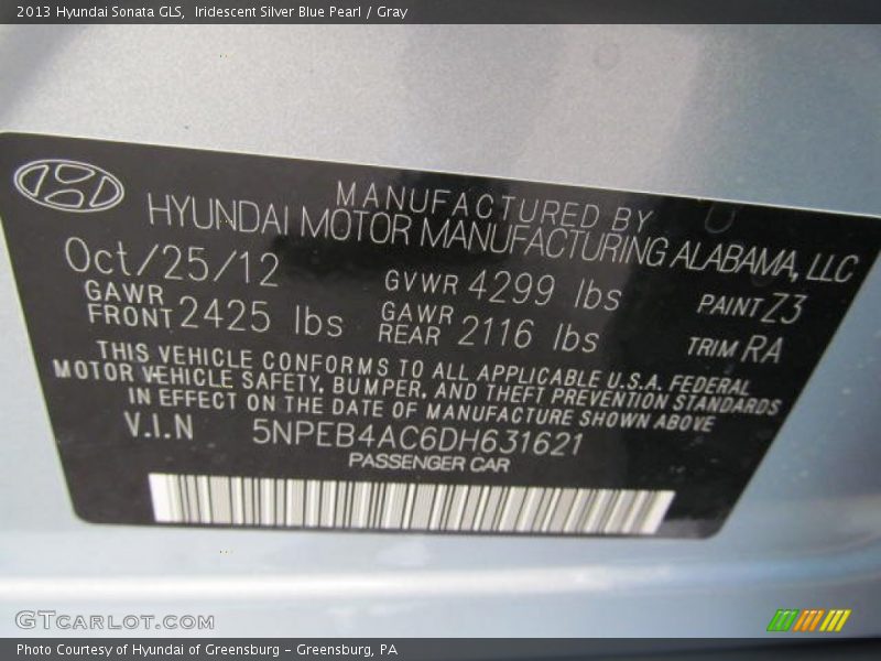 Iridescent Silver Blue Pearl / Gray 2013 Hyundai Sonata GLS