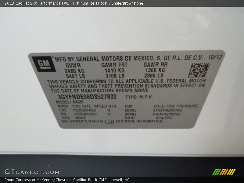Platinum Ice Tricoat / Shale/Brownstone 2013 Cadillac SRX Performance FWD