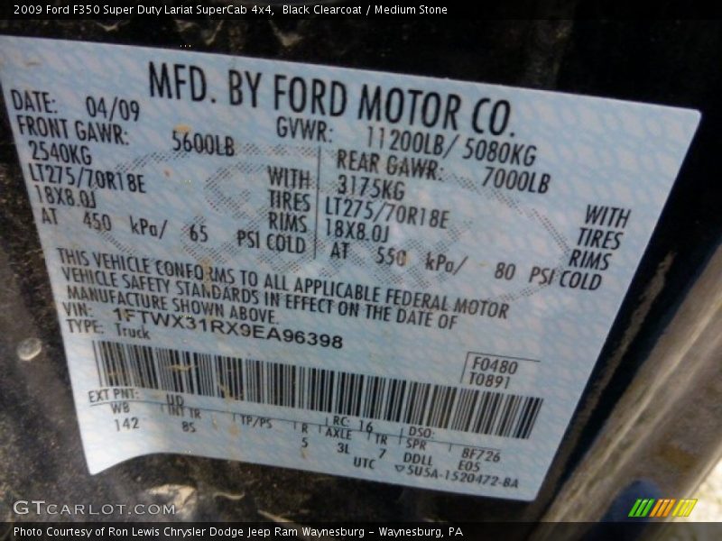 Black Clearcoat / Medium Stone 2009 Ford F350 Super Duty Lariat SuperCab 4x4