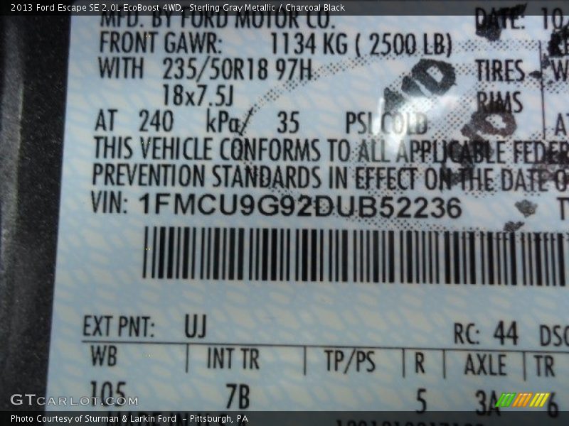 Sterling Gray Metallic / Charcoal Black 2013 Ford Escape SE 2.0L EcoBoost 4WD