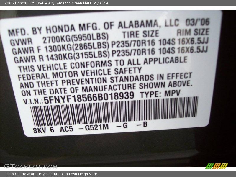 Amazon Green Metallic / Olive 2006 Honda Pilot EX-L 4WD