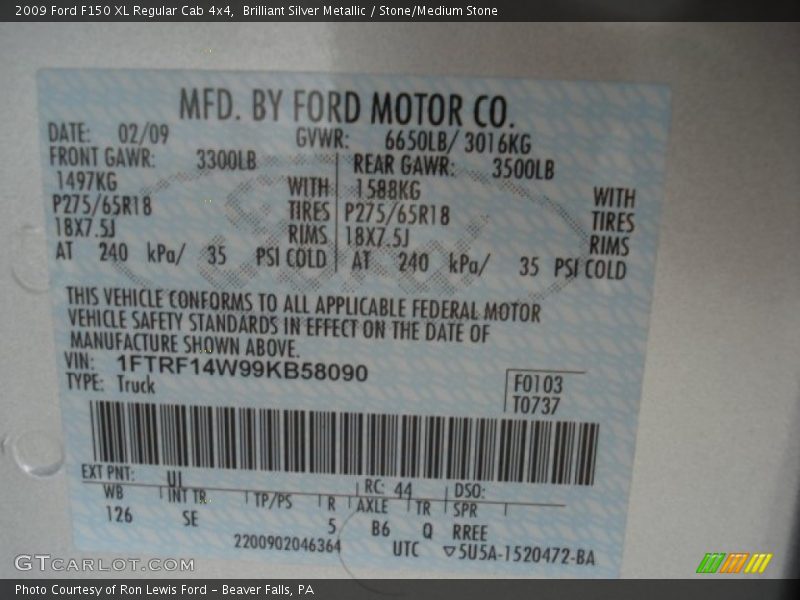 Brilliant Silver Metallic / Stone/Medium Stone 2009 Ford F150 XL Regular Cab 4x4