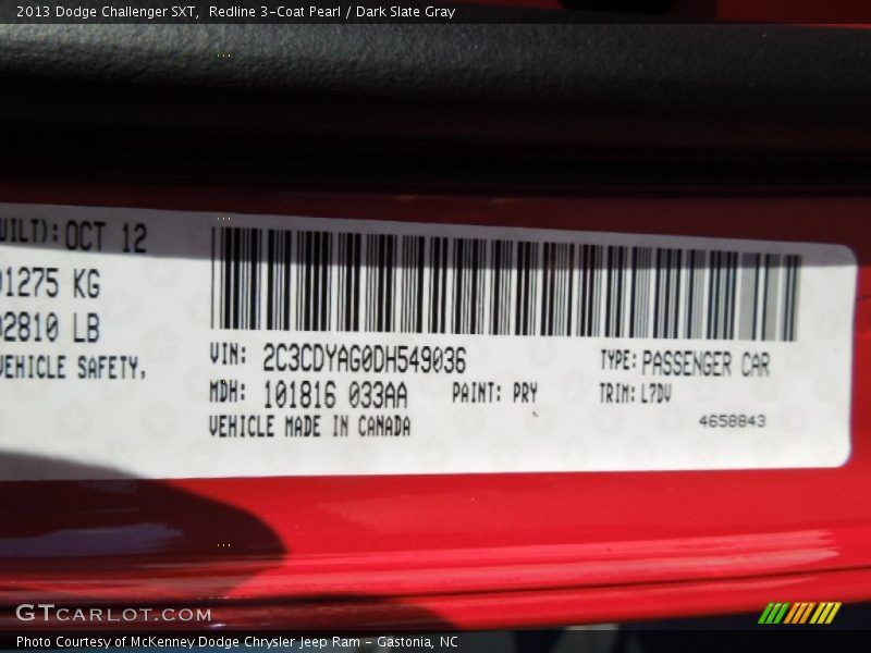 Redline 3-Coat Pearl / Dark Slate Gray 2013 Dodge Challenger SXT