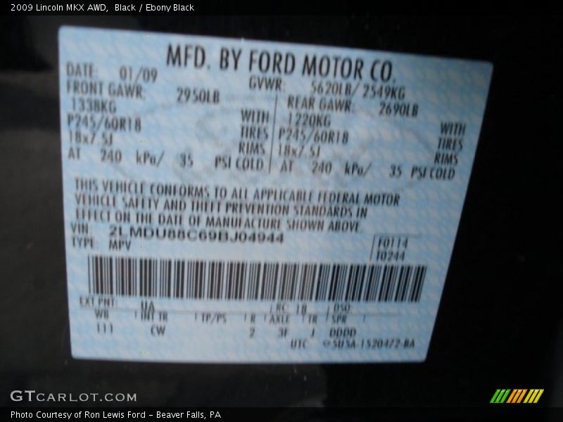 Black / Ebony Black 2009 Lincoln MKX AWD