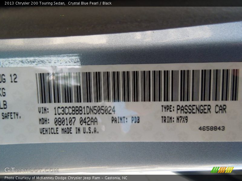 Crystal Blue Pearl / Black 2013 Chrysler 200 Touring Sedan