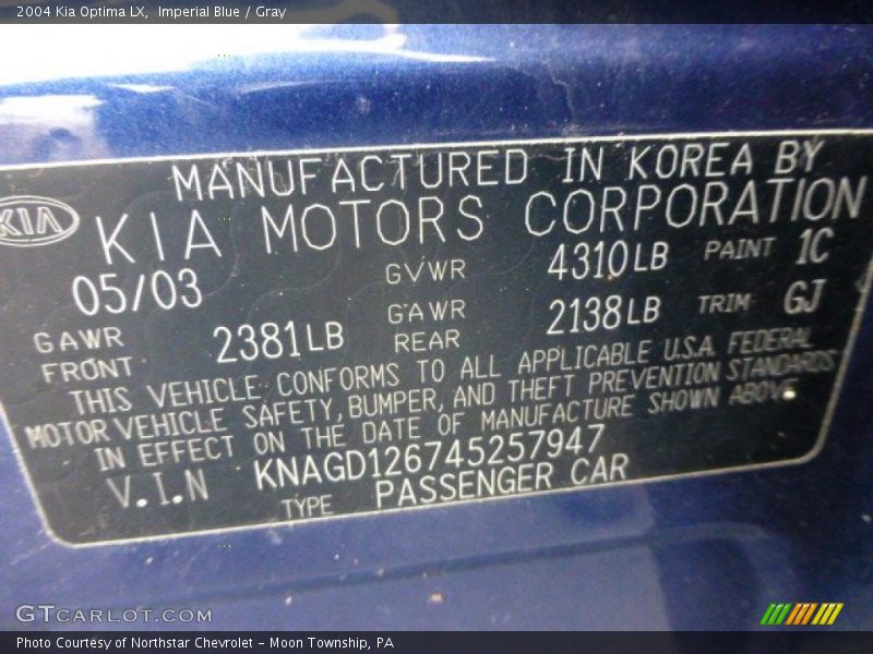 Imperial Blue / Gray 2004 Kia Optima LX