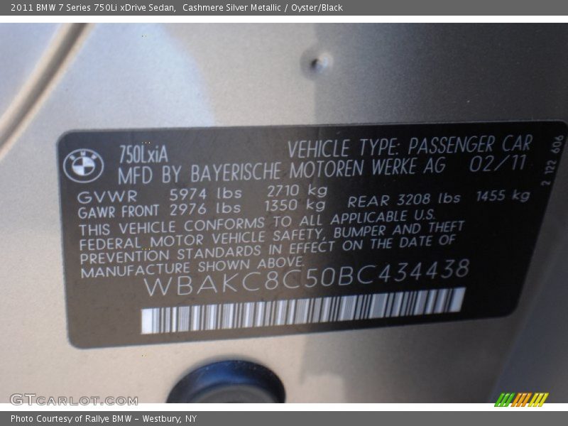 Cashmere Silver Metallic / Oyster/Black 2011 BMW 7 Series 750Li xDrive Sedan